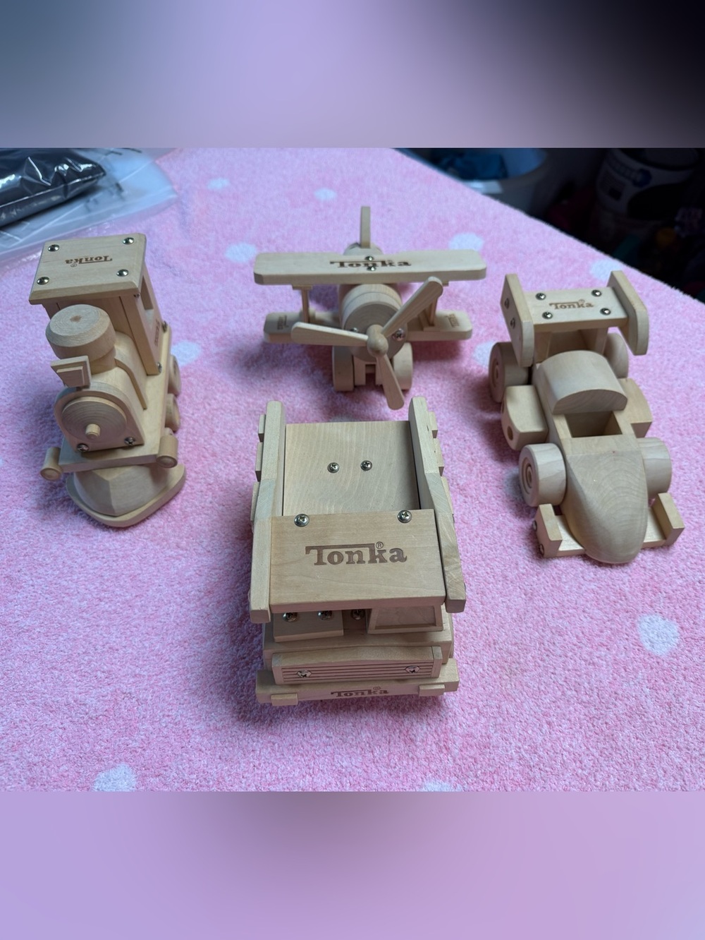 Tonka Natural Wood Toy Vehicle Set - Beige Wood Finish